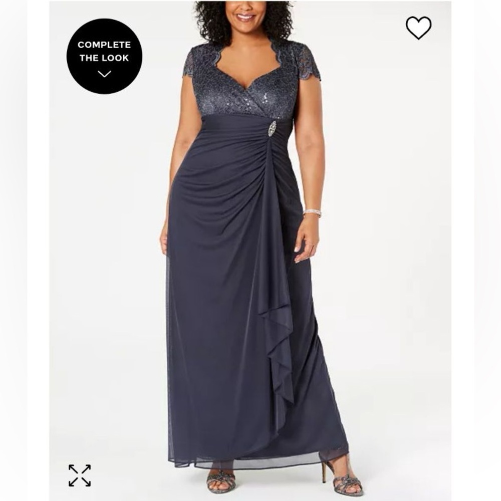 Sequined lace ruched gown